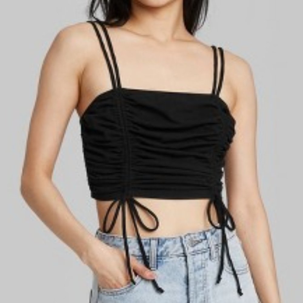 Tiny Ruched Front Crop Strappy Sexy Tank sz M